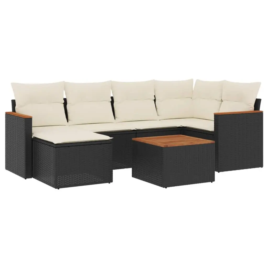 7 Piece Garden Sofa Set with Cushions Black Outdoor Patio Furniture Rattan
