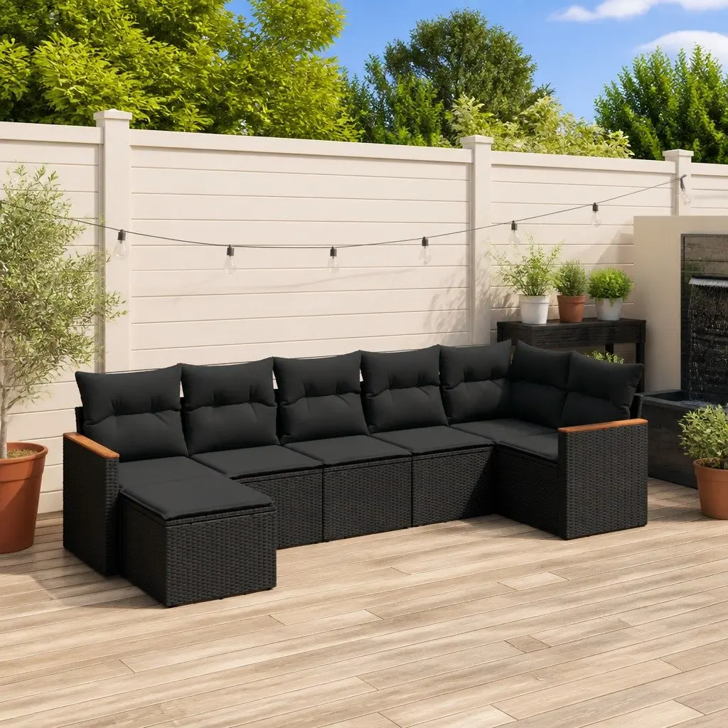 Garden Sofa Set 7 Piece Outdoor Furniture Modular Black PE Rattan