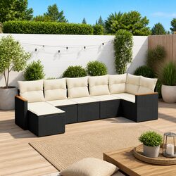 7 Piece Garden Sofa Set Outdoor Patio Furniture Black Poly Rattan with Cushions