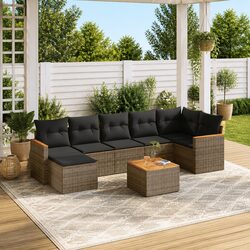 Garden Sofa Set 8 Piece Outdoor Furniture Grey Poly Rattan Modular Patio Lounge