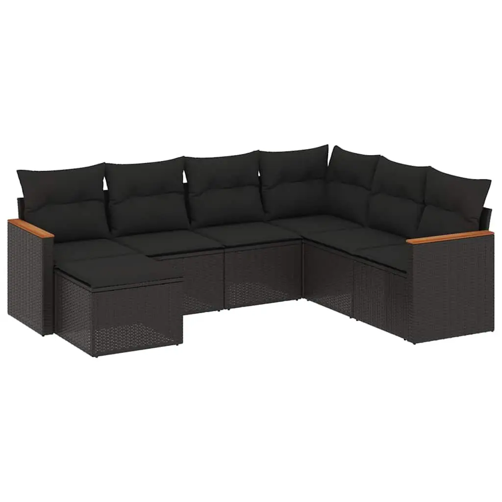 7 Piece Garden Sofa Set Outdoor Furniture Black Cushions Poly Rattan