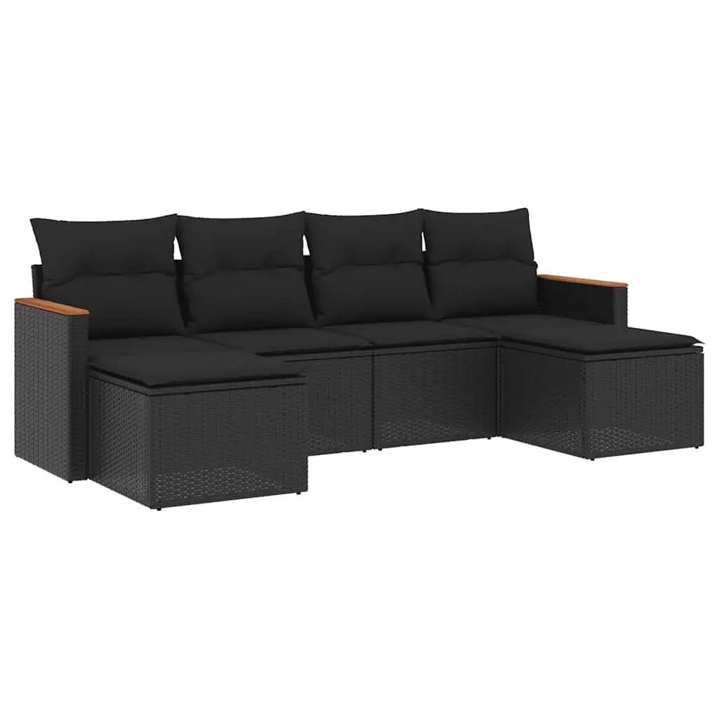 Garden Sofa Set 6 Piece Outdoor Furniture Patio Black Poly Rattan with Cushions