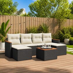 7 Piece Garden Sofa Set Black Poly Rattan Outdoor Furniture Patio Sectional