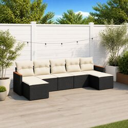 Reliable 7 Piece Black Garden Sofa Set with Storage