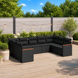 Garden Sofa Set 9 Piece Outdoor Furniture Patio Lounge Black Poly Rattan Modular