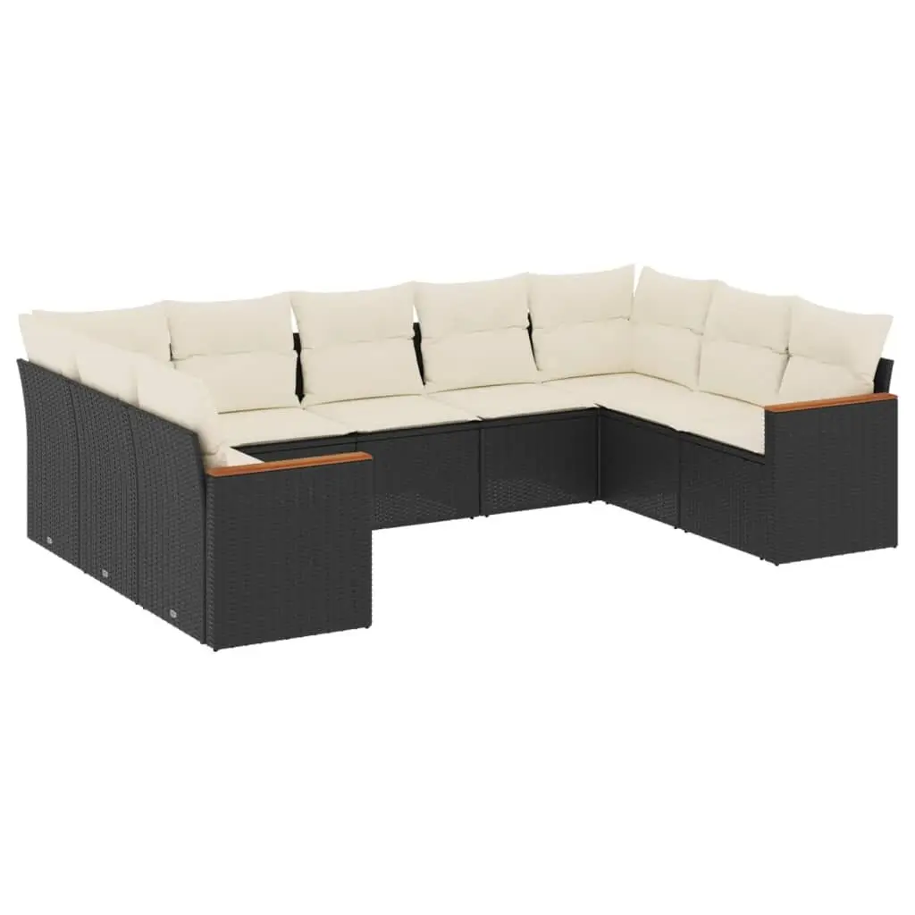 Garden Sofa Set 9 Piece Outdoor Patio Furniture Modular Black Poly Rattan