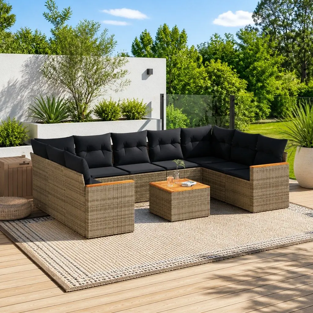 Garden Sofa Set Modular Outdoor Furniture 10 Piece Grey Poly Rattan