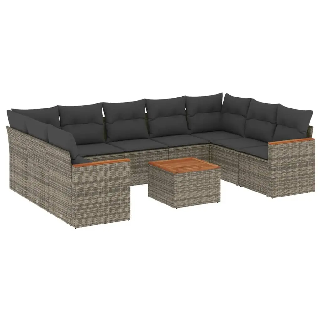 Garden Sofa Set Modular Outdoor Furniture 10 Piece Grey Poly Rattan