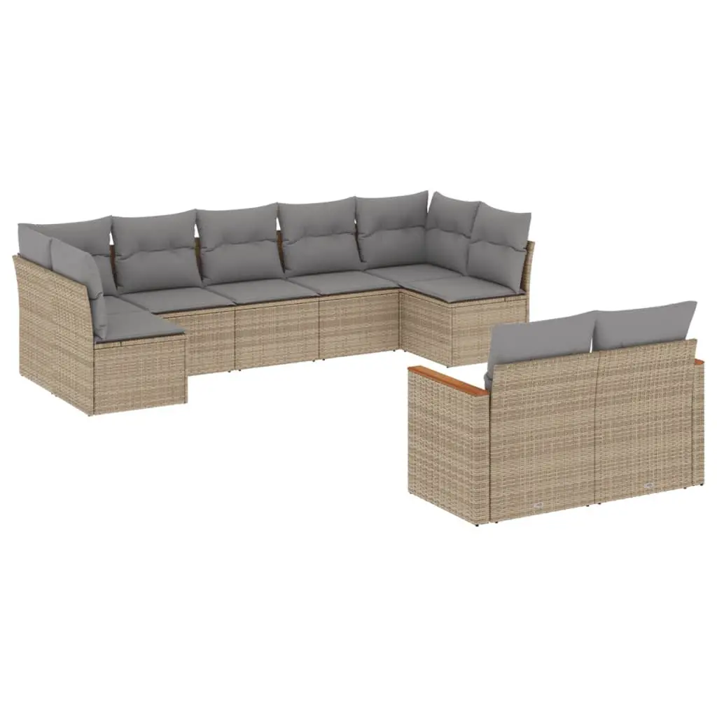 Garden Sofa Set Modular Outdoor Furniture 9 Piece Beige Poly Rattan