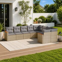 Comfortable Beige 9 Piece Outdoor Sofa Set