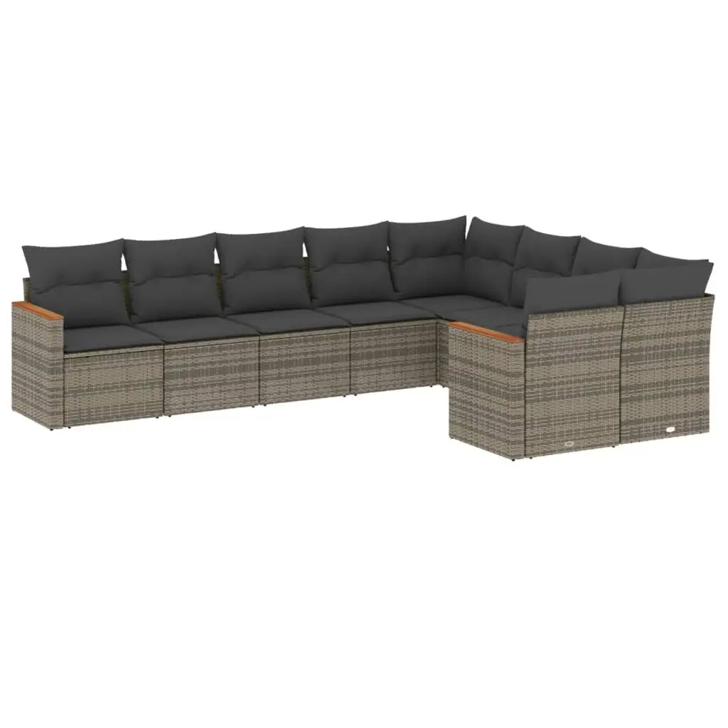 Garden Sofa Set 9 Piece Outdoor Furniture Grey Poly Rattan Patio Lounge Modular