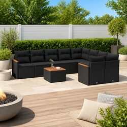 Garden Sofa Set 10 Piece Outdoor Furniture Patio Sectional Black Poly Rattan
