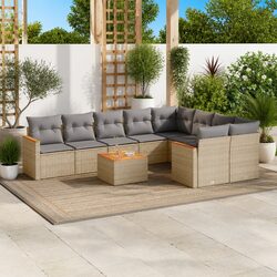 Garden Sofa Set 10 Piece Outdoor Furniture Beige Poly Rattan Patio Sectional