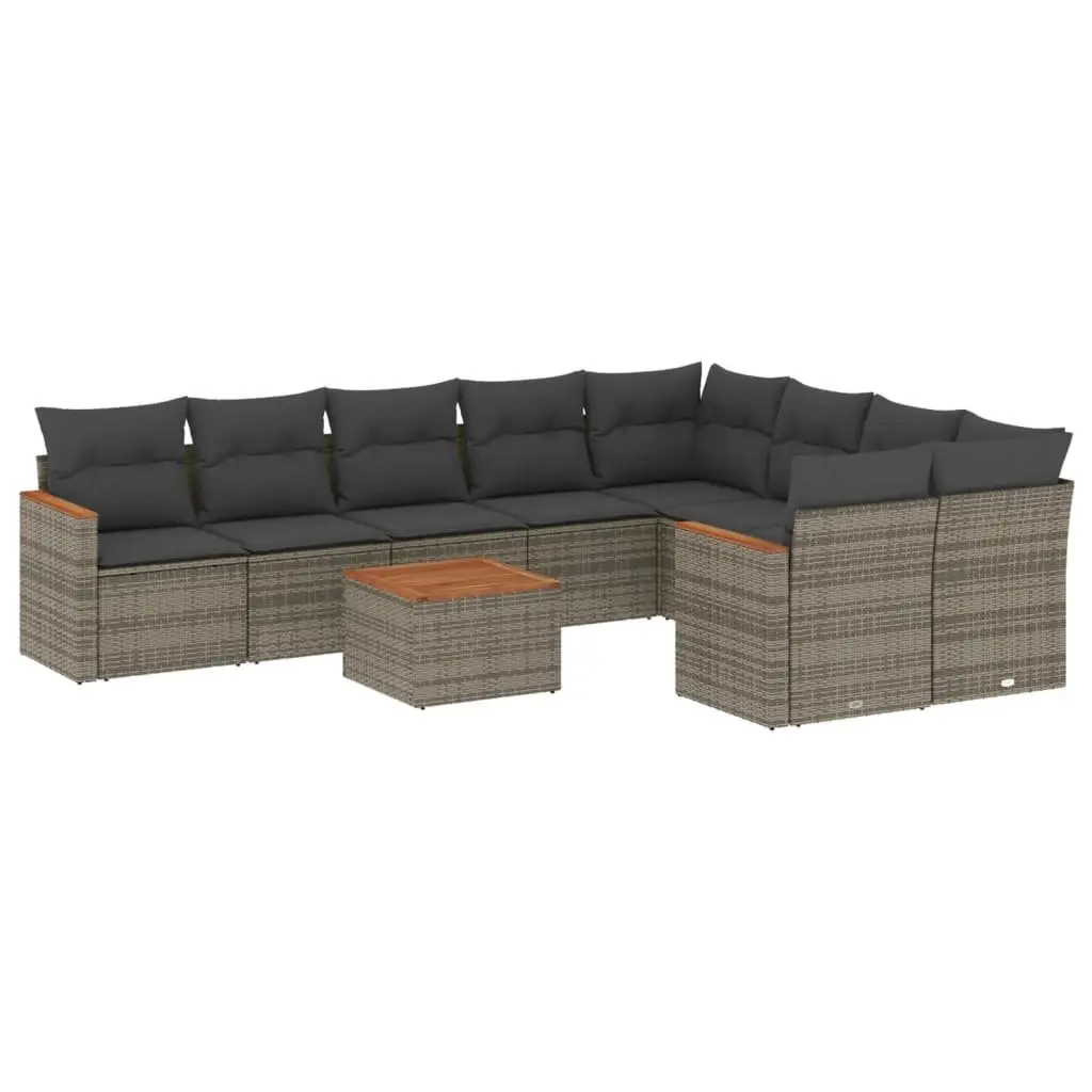 10 Piece Outdoor Garden Sofa Set Grey Poly Rattan Patio Furniture with Cushions