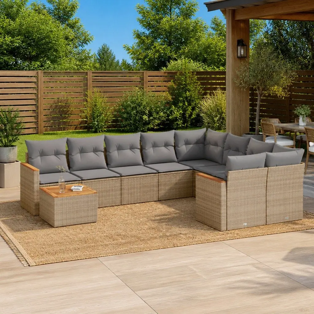 Garden Sofa Set 10 Piece Outdoor Furniture Beige Poly Rattan Patio Lounge