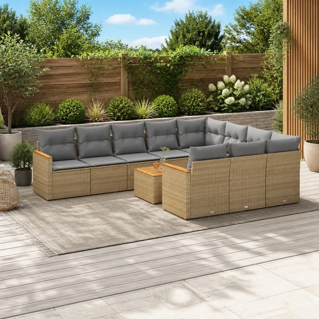Outdoor Garden Sofa Set 11 Piece Beige Rattan Patio Furniture