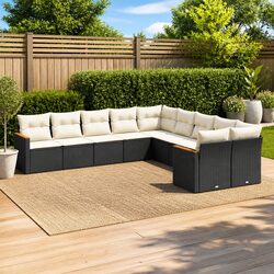 Garden Sofa Set 10 Piece Outdoor Furniture Patio Lounge Black Poly Rattan