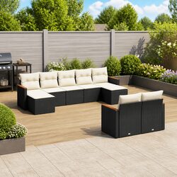 Garden Sofa Set 9 Piece Outdoor Furniture Black Poly Rattan Modular Patio Lounge