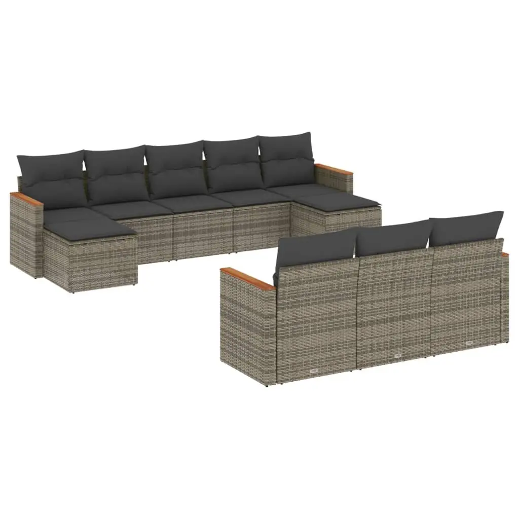 Garden Sofa Set 10 Piece Outdoor Furniture Patio Seating Grey Poly Rattan