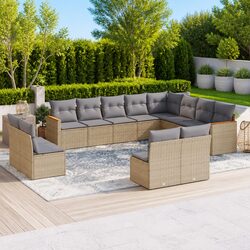 Reliable Beige 12-Piece Garden Sofa Set with Cushions