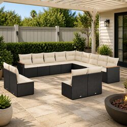 Garden Sofa Set 13 Piece Modular Black Poly Rattan Outdoor Patio Furniture with