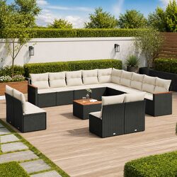 Practical 14-Piece Black Rattan Sofa Set with Storage