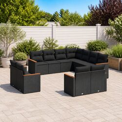 Garden Sofa Set 11 Piece Outdoor Furniture Patio Sectional with Cushions Black
