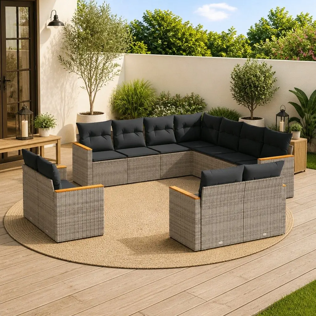 Garden Sofa Set Outdoor Furniture 11 Piece Modular Grey Poly Rattan Patio Lounge