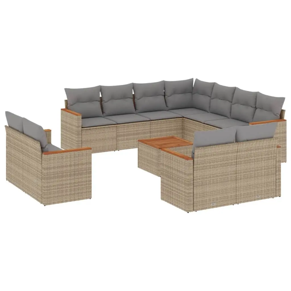Garden Sofa Set 12 Piece Outdoor Furniture Beige Poly Rattan Patio Seating