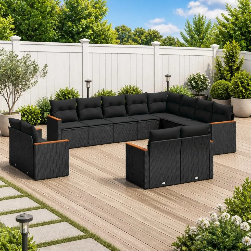 Garden Sofa Set 12 Piece Outdoor Furniture Patio Seating Black Poly Rattan