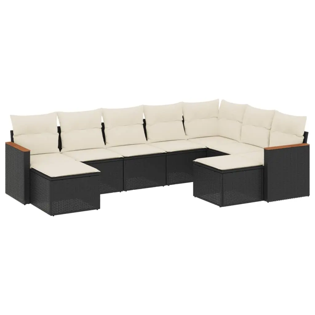 Garden Sofa Set Modular Outdoor Furniture 9 Piece Black Poly Rattan
