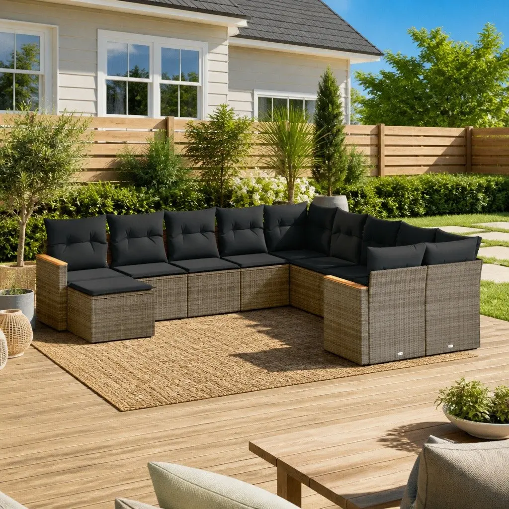 Garden Sofa Set 11 Piece Outdoor Furniture Modular Grey PE Rattan Patio