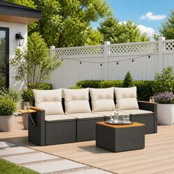 Value-Focused 5-Piece Outdoor Sofa Set in Black Rattan