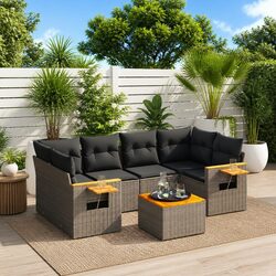 Comfortable 7-Piece Grey Garden Sofa Set with Practical Features