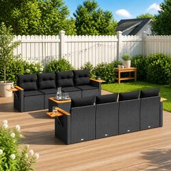 Garden Sofa Set 9 Piece Outdoor Furniture Black Poly Rattan Modular Patio Lounge