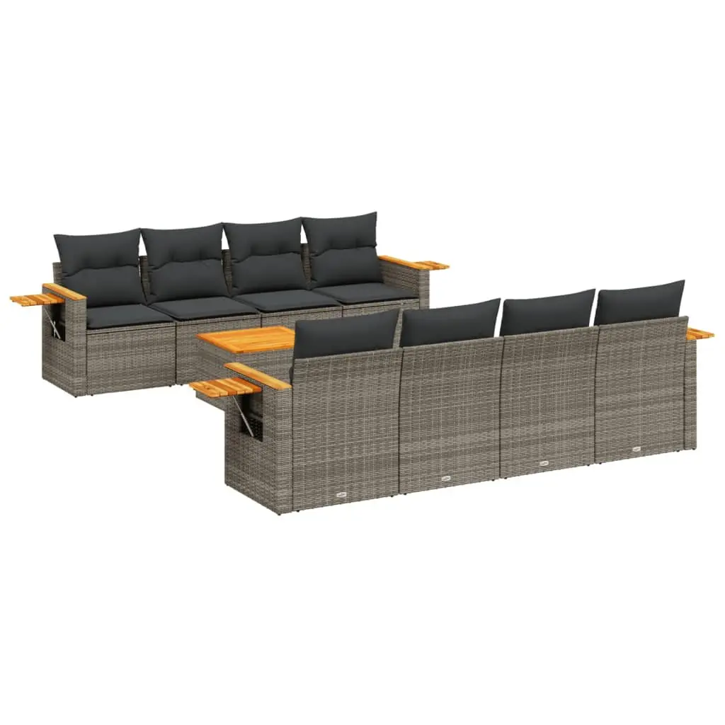 Outdoor Furniture Sofa Set 9 Piece Grey PE Rattan Patio Sectional for Backyard and Terrace