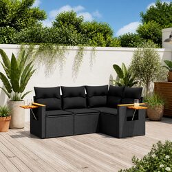 Garden Sofa Set 4 Piece Outdoor Furniture with Storage Cushions Black Poly