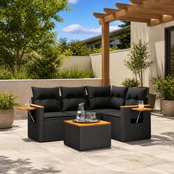 Stylish 5-Piece Black Rattan Outdoor Sofa Set