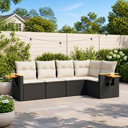 Reliable 5 Piece Garden Sofa Set in Black Rattan Design