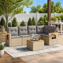 Comfortable and Practical 6-Piece Beige Patio Sofa Set