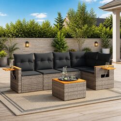 Comfortable Grey 6 Piece Garden Sofa Set with Storage