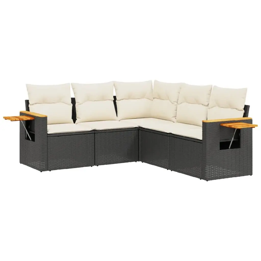 Garden Sofa Set 5 Piece Outdoor Furniture Black Poly Rattan Patio Lounge