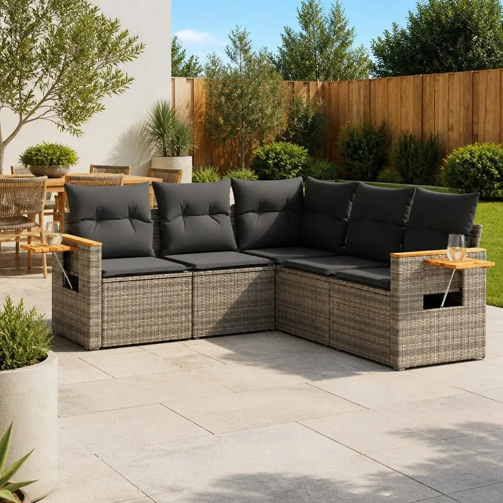Garden Sofa Set 5 Piece Outdoor Furniture Grey Poly Rattan Patio Seating