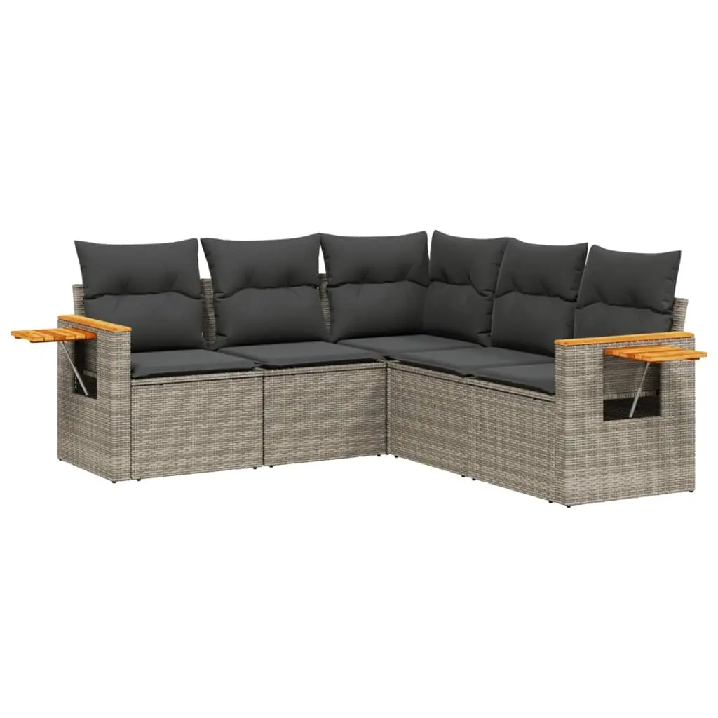 Garden Sofa Set 5 Piece Outdoor Furniture Grey Poly Rattan Patio Seating