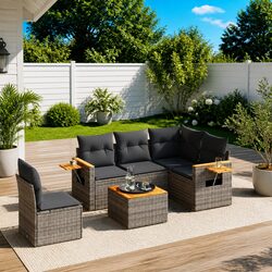 Practical 6 Piece Garden Sofa Set in Grey Poly Rattan
