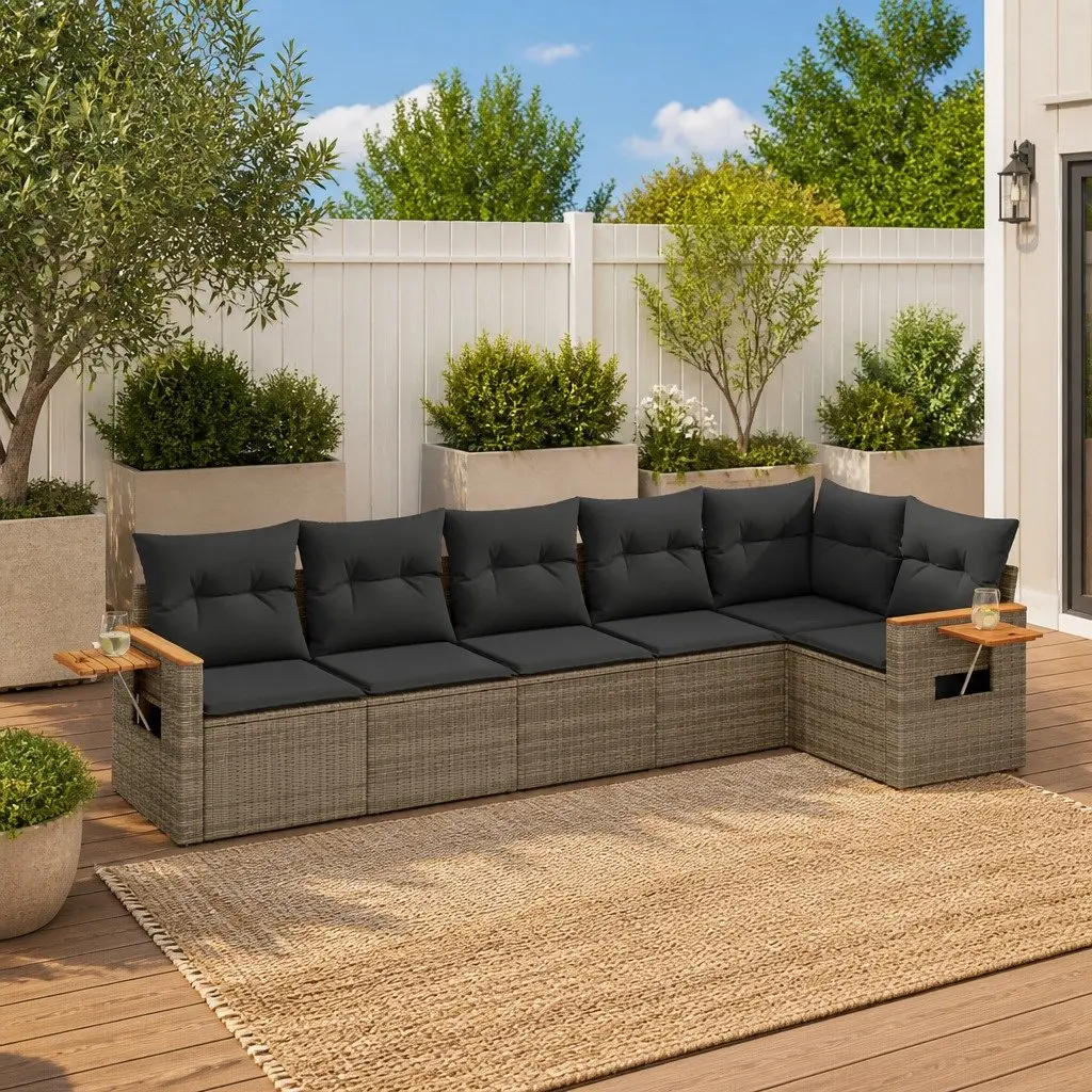 Garden Sofa Set Modular Outdoor Furniture 6 Piece Grey Poly Rattan