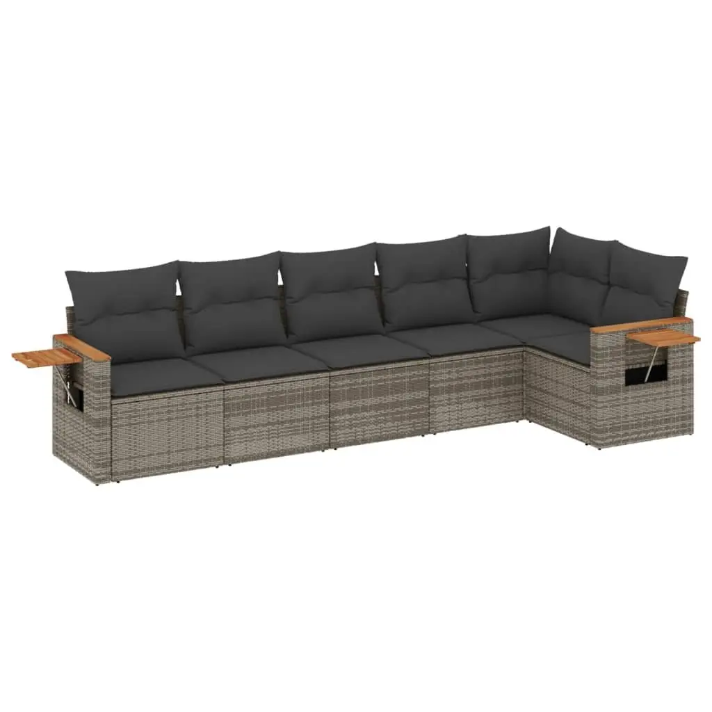 Garden Sofa Set Modular Outdoor Furniture 6 Piece Grey Poly Rattan