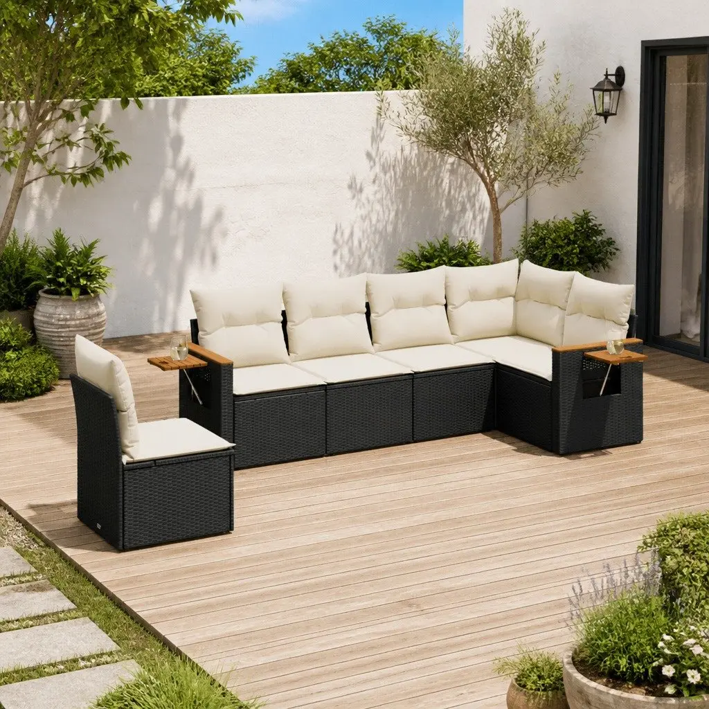 Garden Sofa Set 6 Piece Outdoor Furniture Patio Rattan Black Cushions Storage