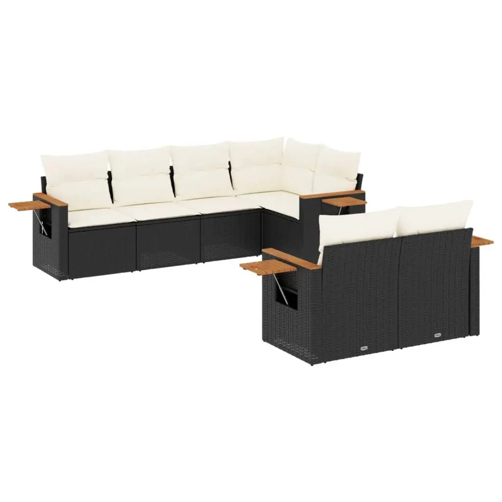 Garden Sofa Set 7 Piece Outdoor Furniture Black Poly Rattan with Storage