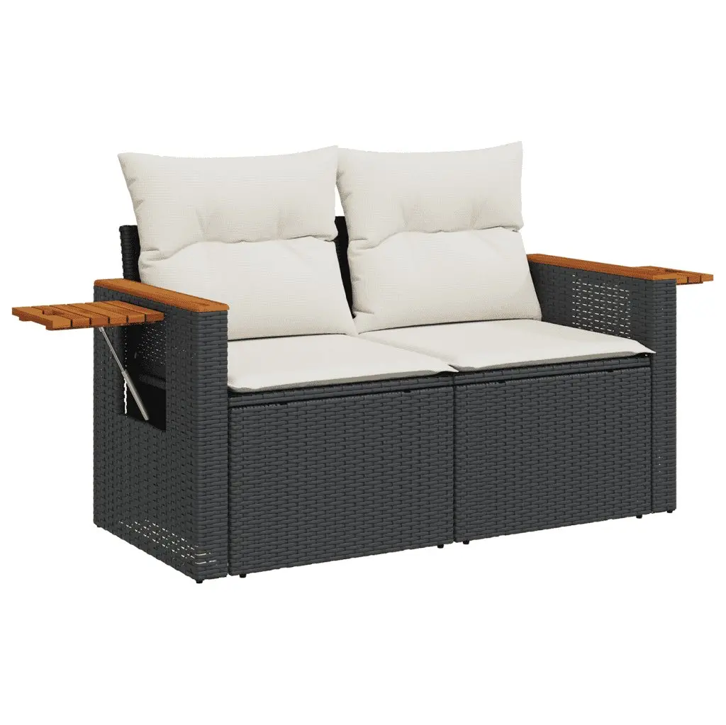 Garden Sofa Set 7 Piece Outdoor Furniture Black Poly Rattan with Storage